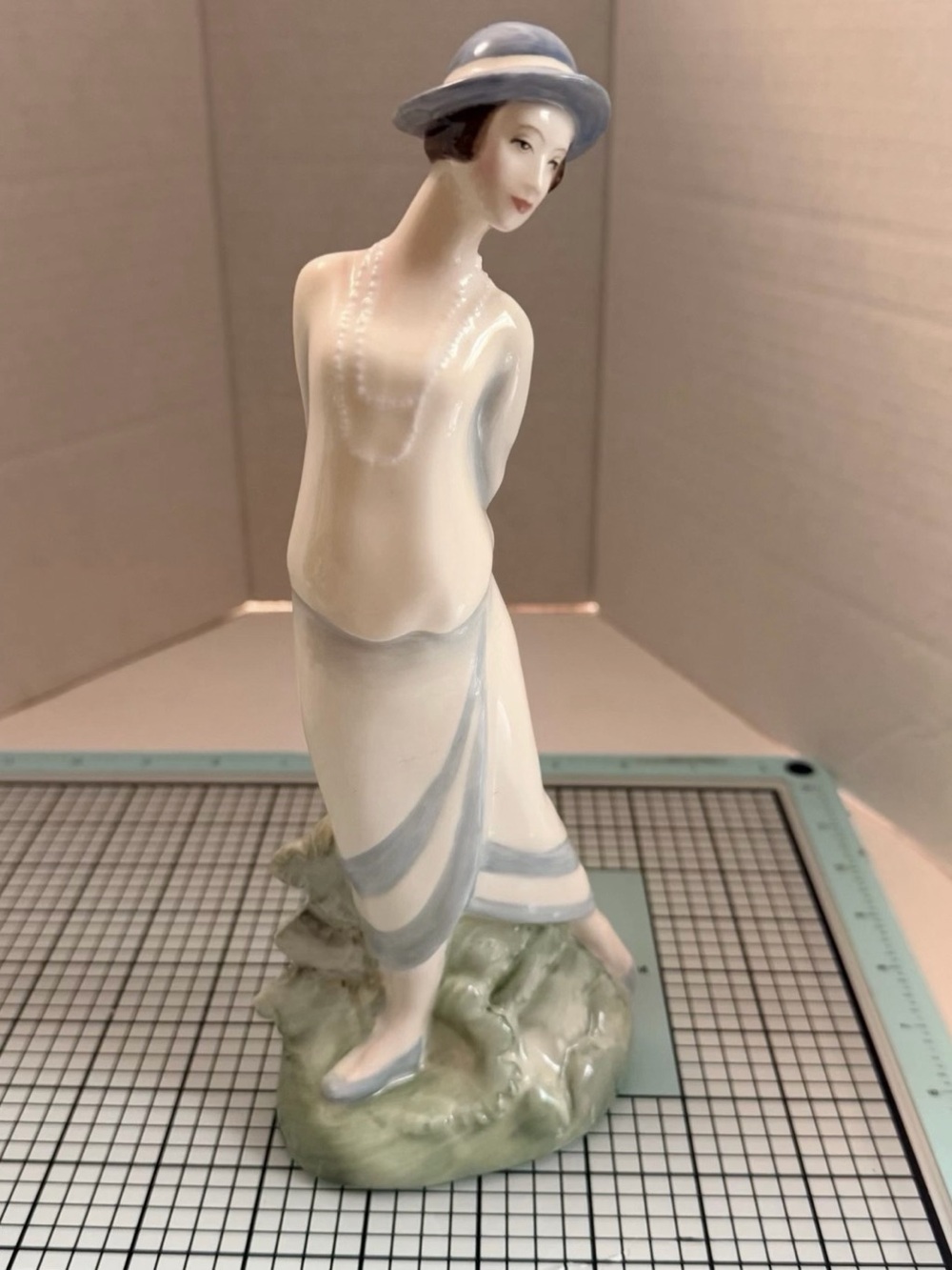 Royal Doulton Porcelain Lady Figurine in Pale Blue and White